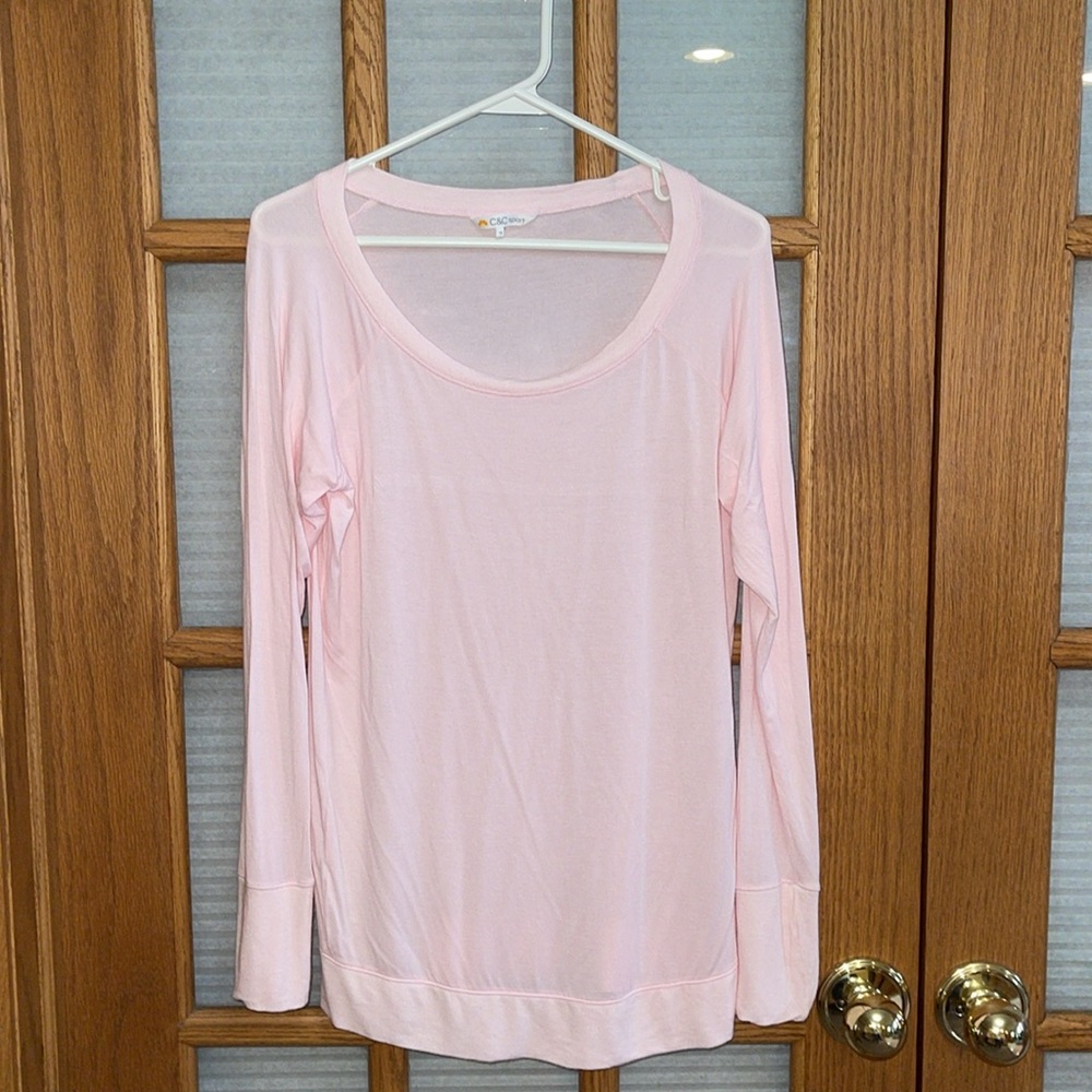 C&C Sport M Pink Long Sleeve Scoop Neck Knit Stretch